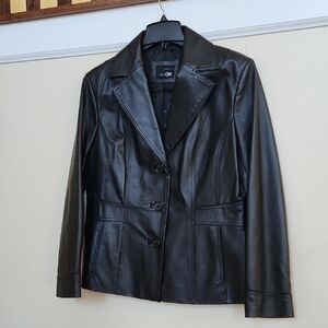 East 5th Black Real Leather Blazer Jacket 90's Large
